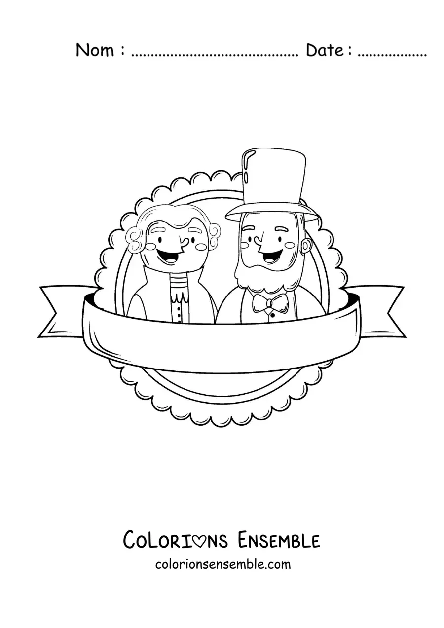 Image à colorier d’Abraham Lincoln et George Washington version dessin animé