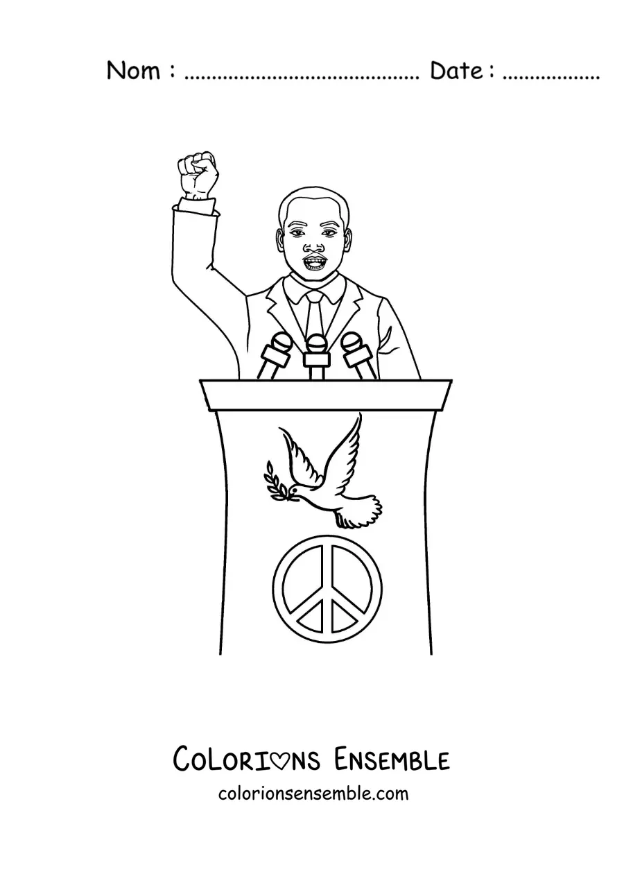 Image à colorier de Martin Luther King version dessin animé pendant son discours I have a dream