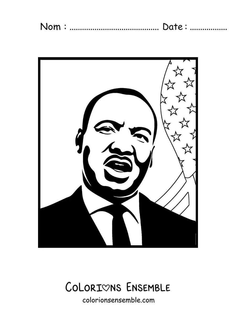 Image à colorier de Martin Luther King avec le drapeau des États-Unis