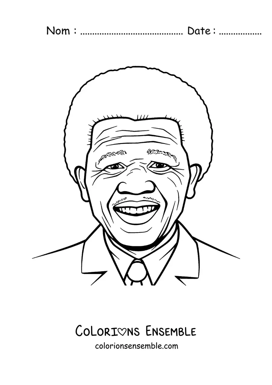 Image à colorier d’un portrait facile de Nelson Mandela
