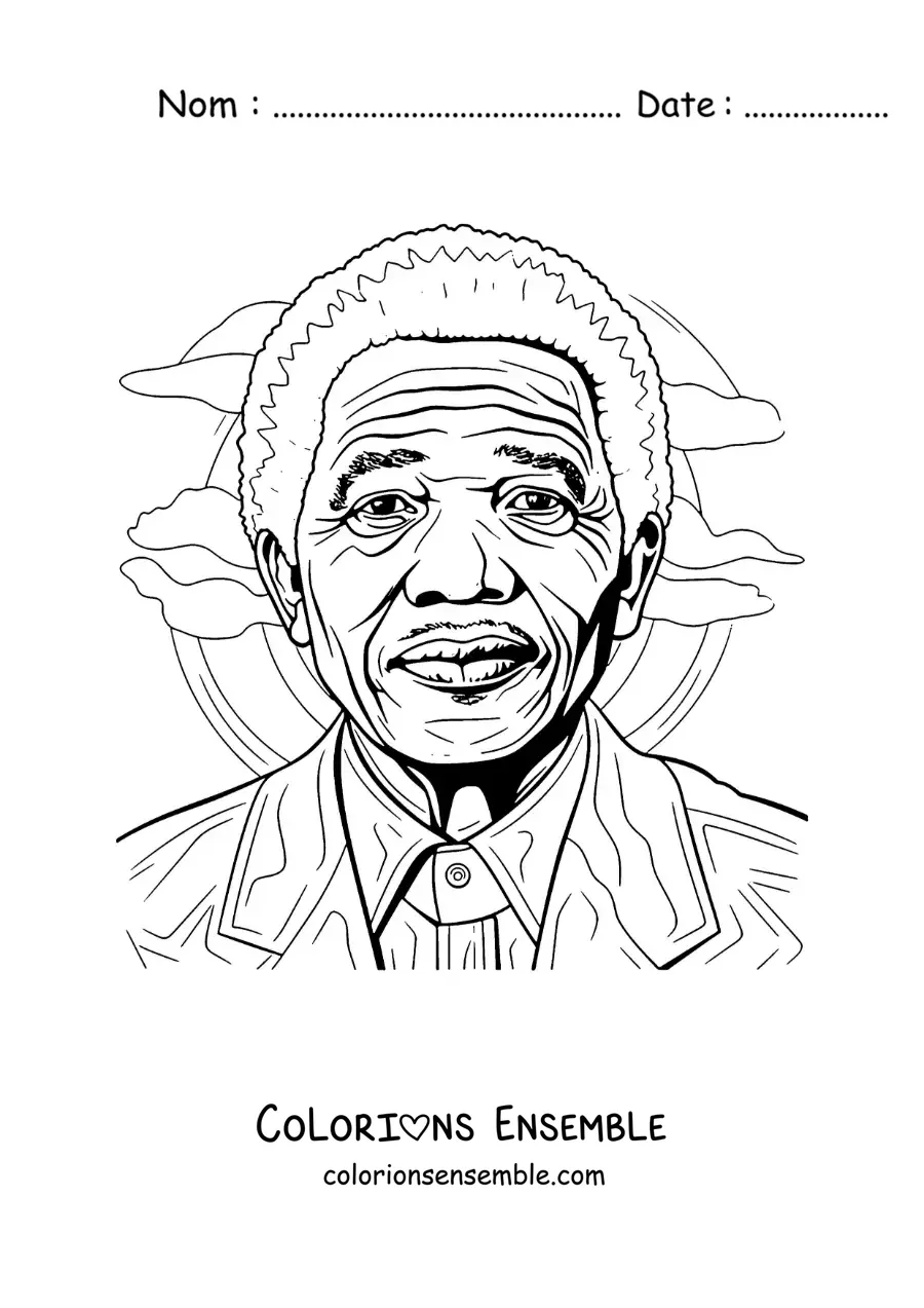 Image à colorier d’un portrait de Nelson Mandela