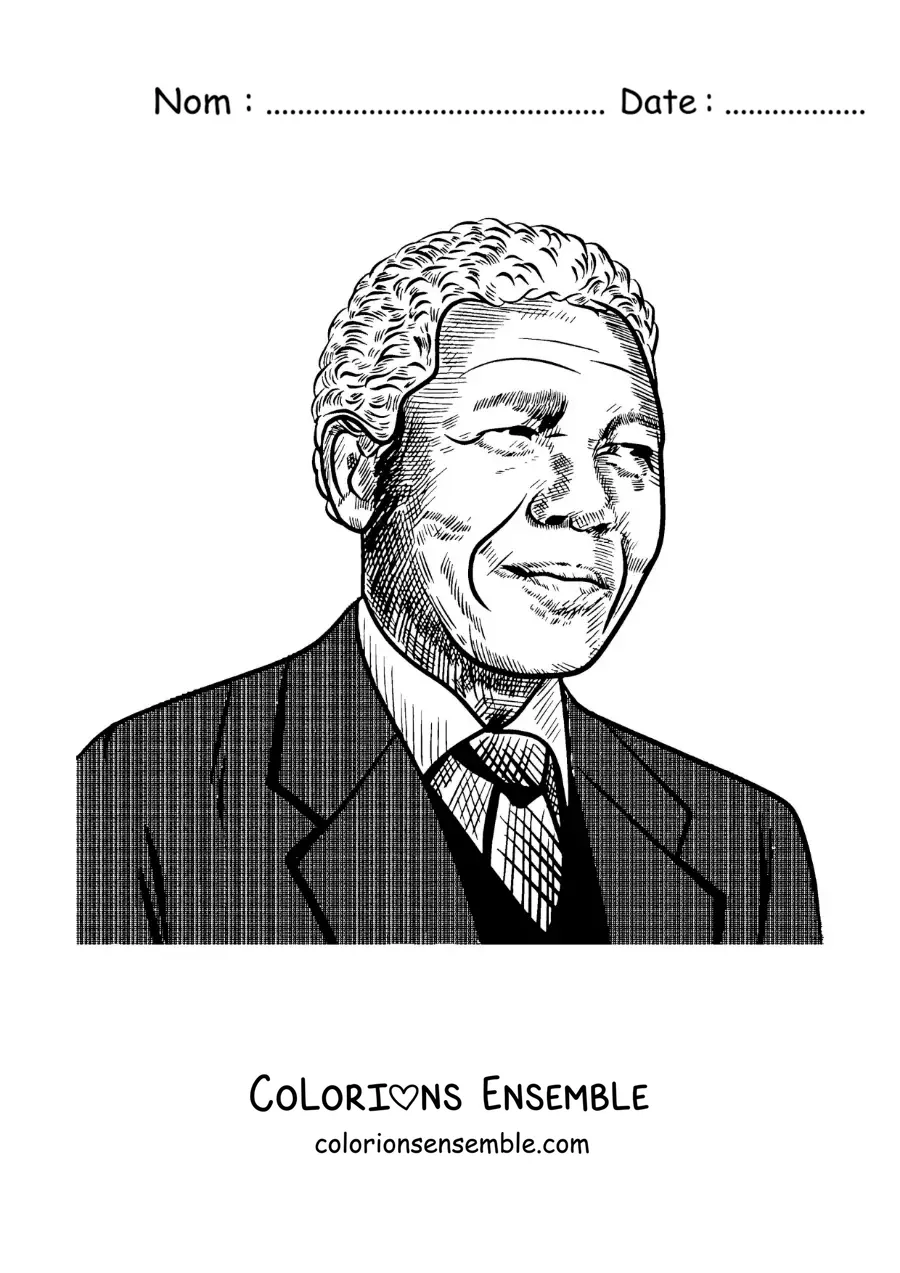 Image à colorier de Nelson Mandela de façon réaliste