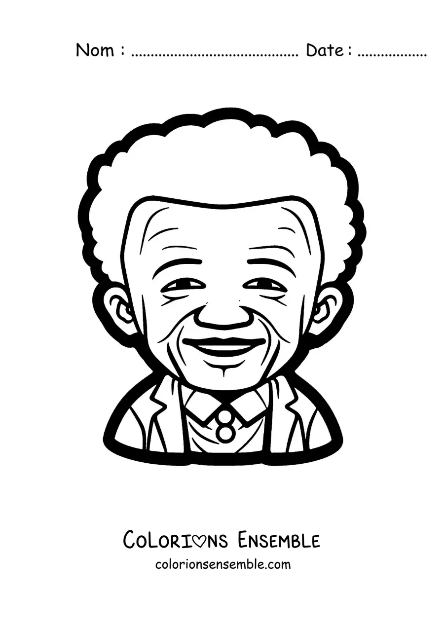 Image à colorier d’un dessin de Nelson Mandela pour les enfants
