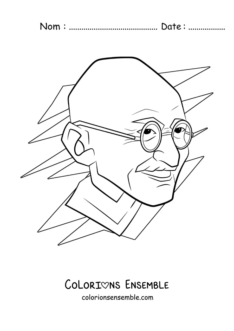 Image à colorier d’un portrait facile de Mahatma Gandhi