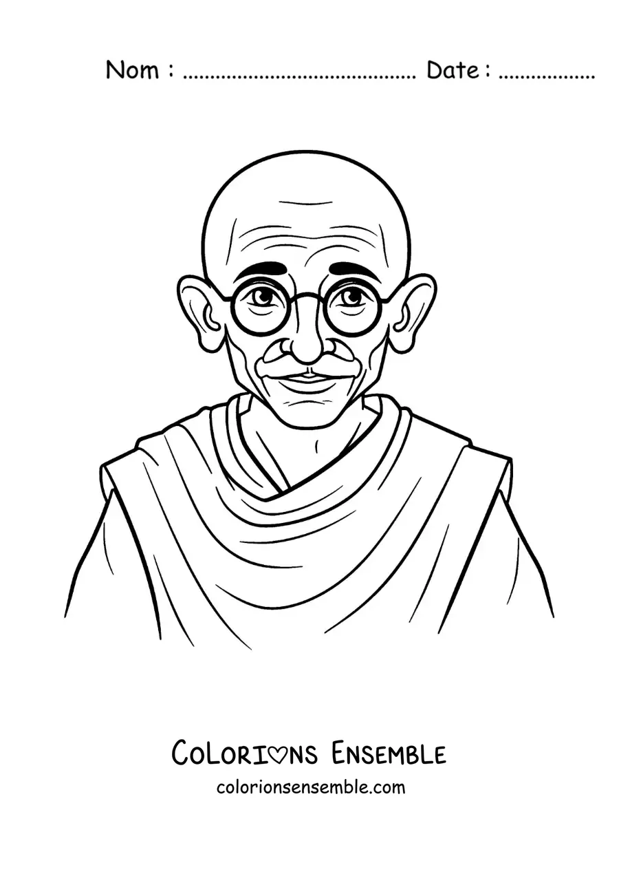 Image à colorier d’un portrait de Mahatma Gandhi version dessin animé