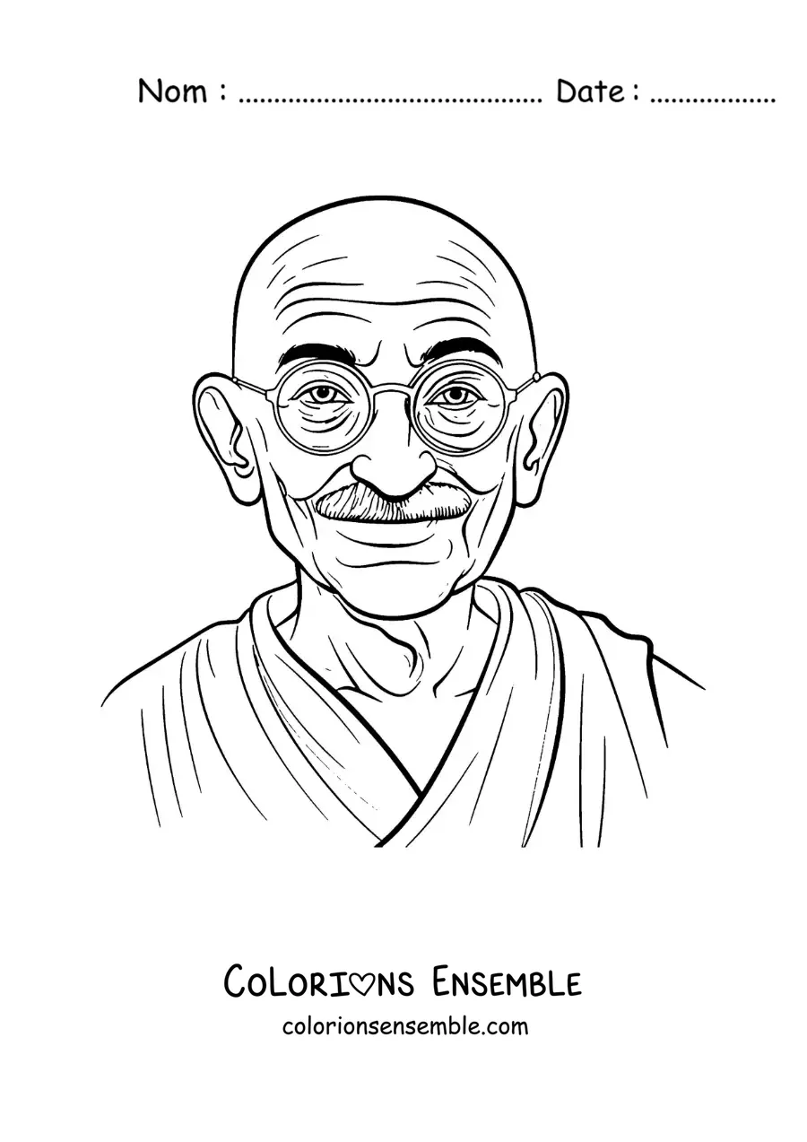 Image à colorier de Mahatma Gandhi souriant