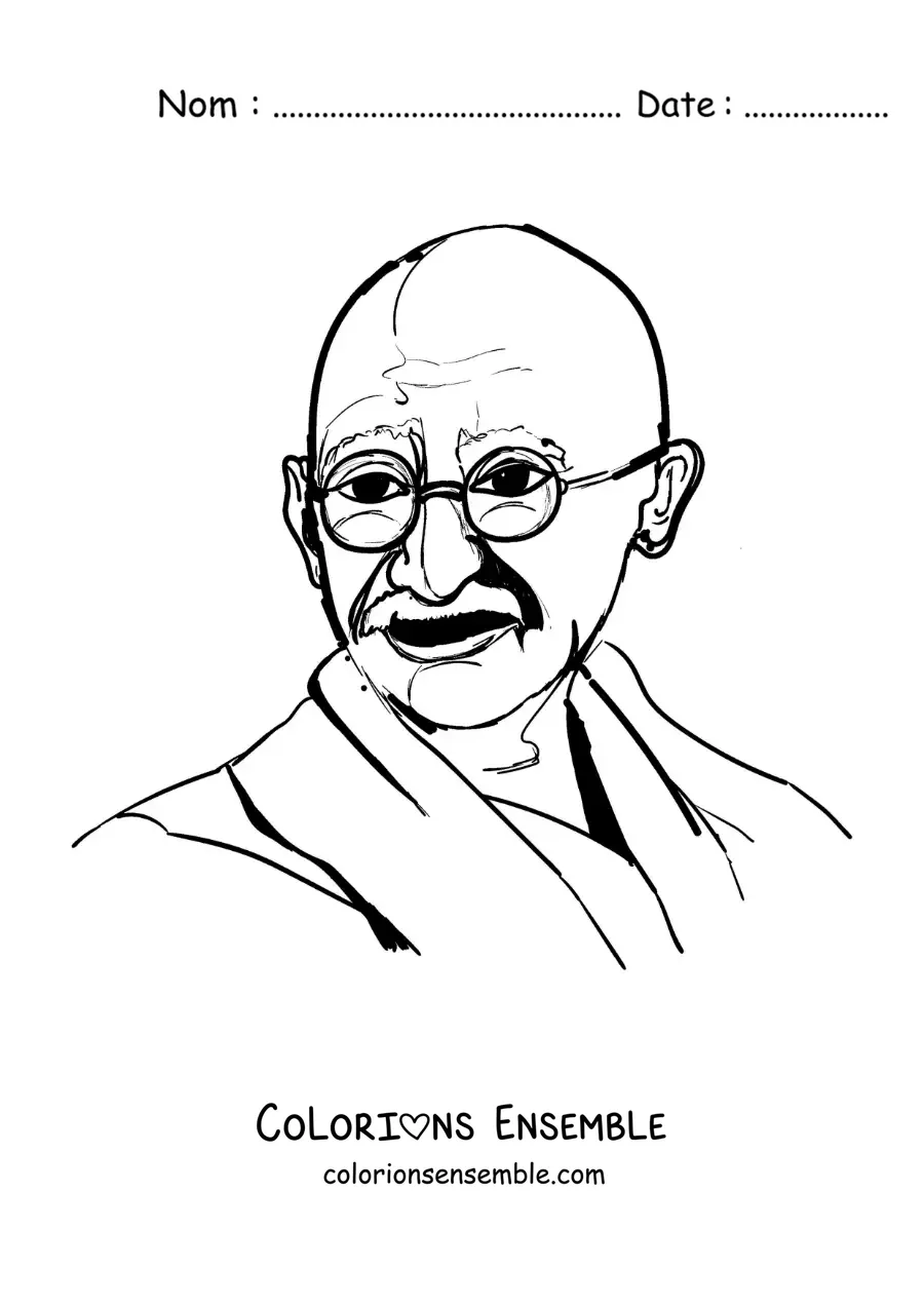 Image à colorier facile de Mahatma Gandhi