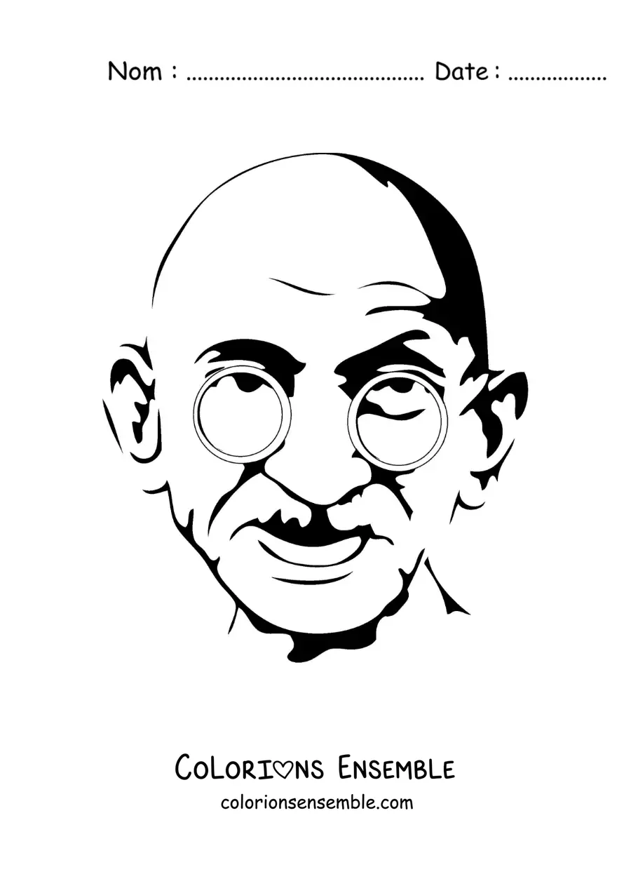 Image à colorier facile du visage de Gandhi
