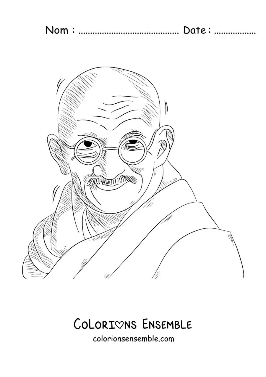 Image à colorier d’un portrait au crayon de Gandhi