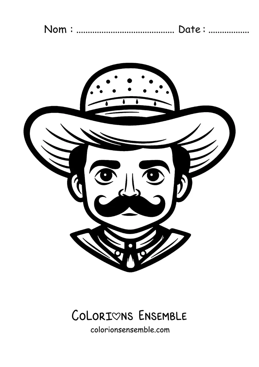 Image à colorier facile d’Emiliano Zapata version dessin animé