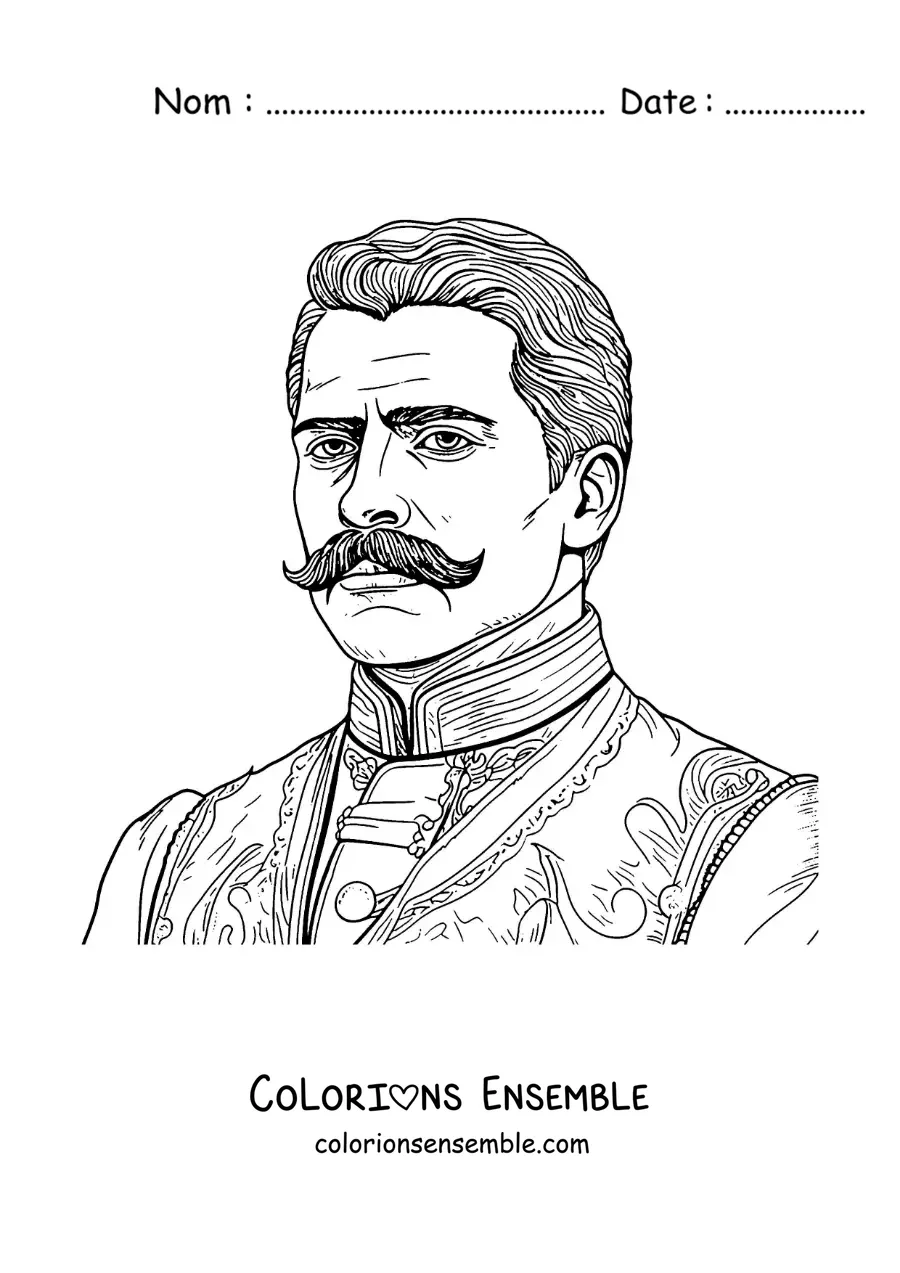 Image à colorier d’un portrait d’Emiliano Zapata version dessin animé