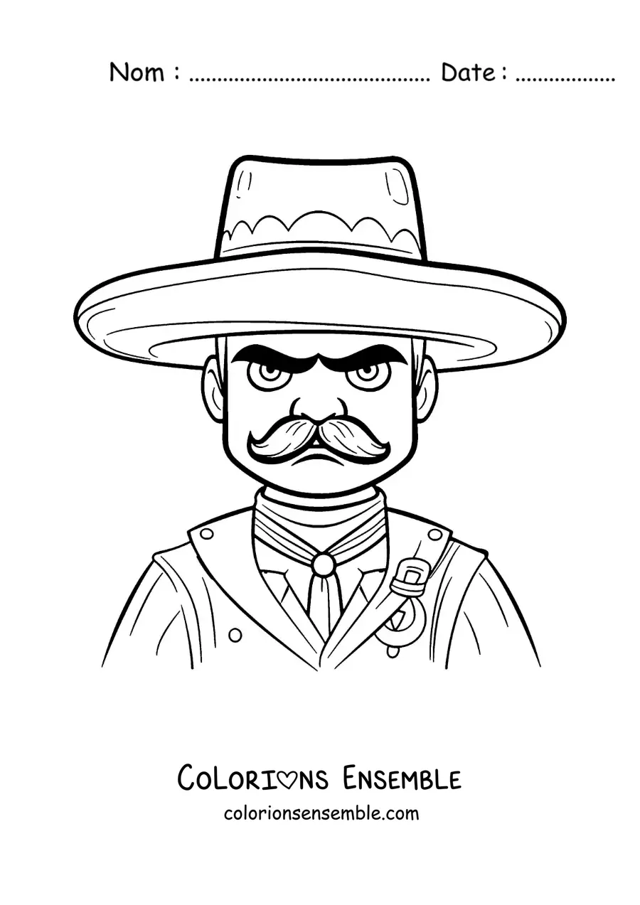 Image à colorier d’un dessin du révolutionnaire Emiliano Zapata