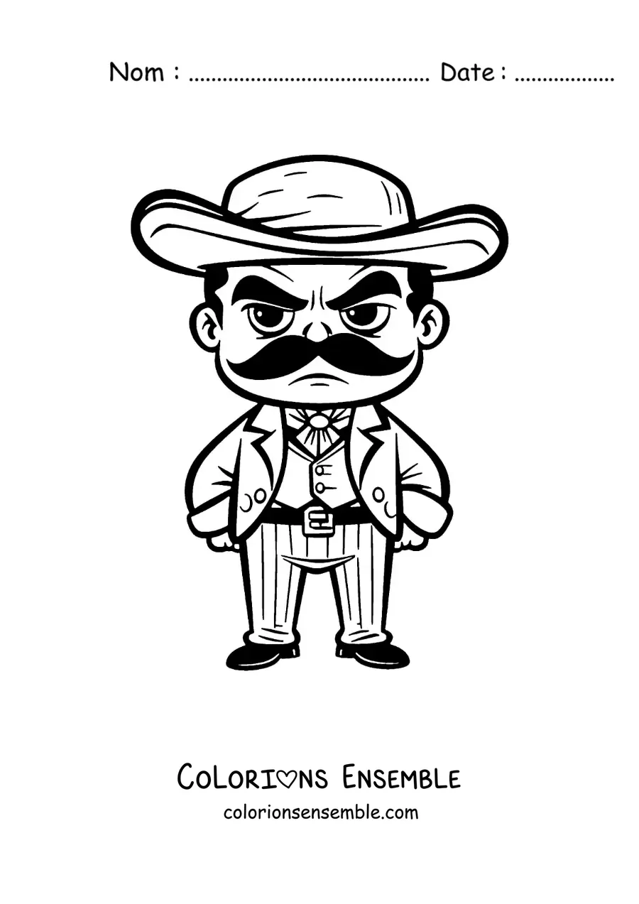 Image à colorier d’un dessin du Mexicain Emiliano Zapata pour les enfants