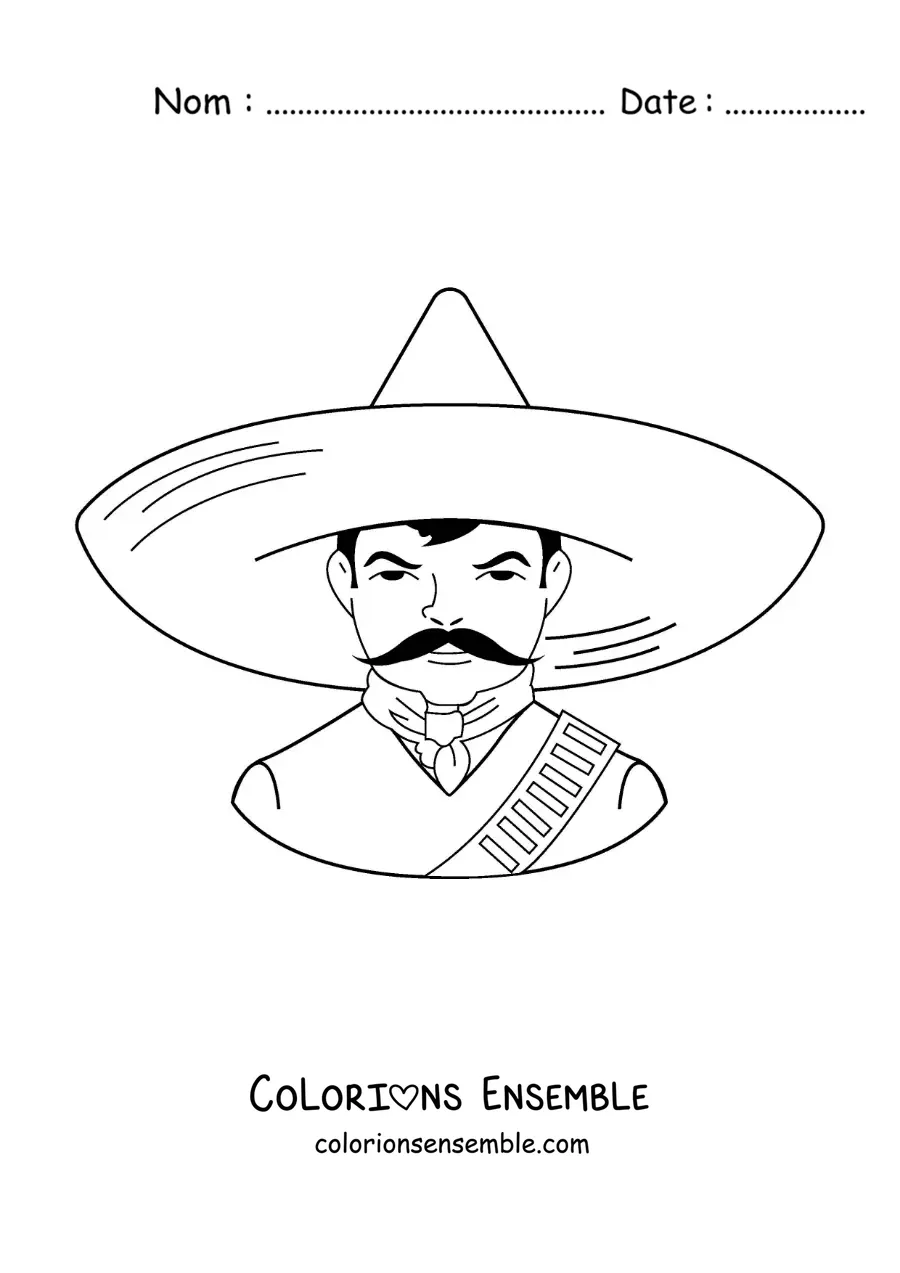 Image à colorier d’Emiliano Zapata version dessin animé