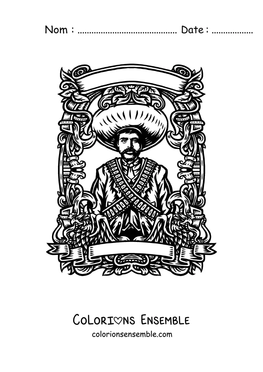 Image à colorier d’Emiliano Zapata pendant la Révolution mexicaine
