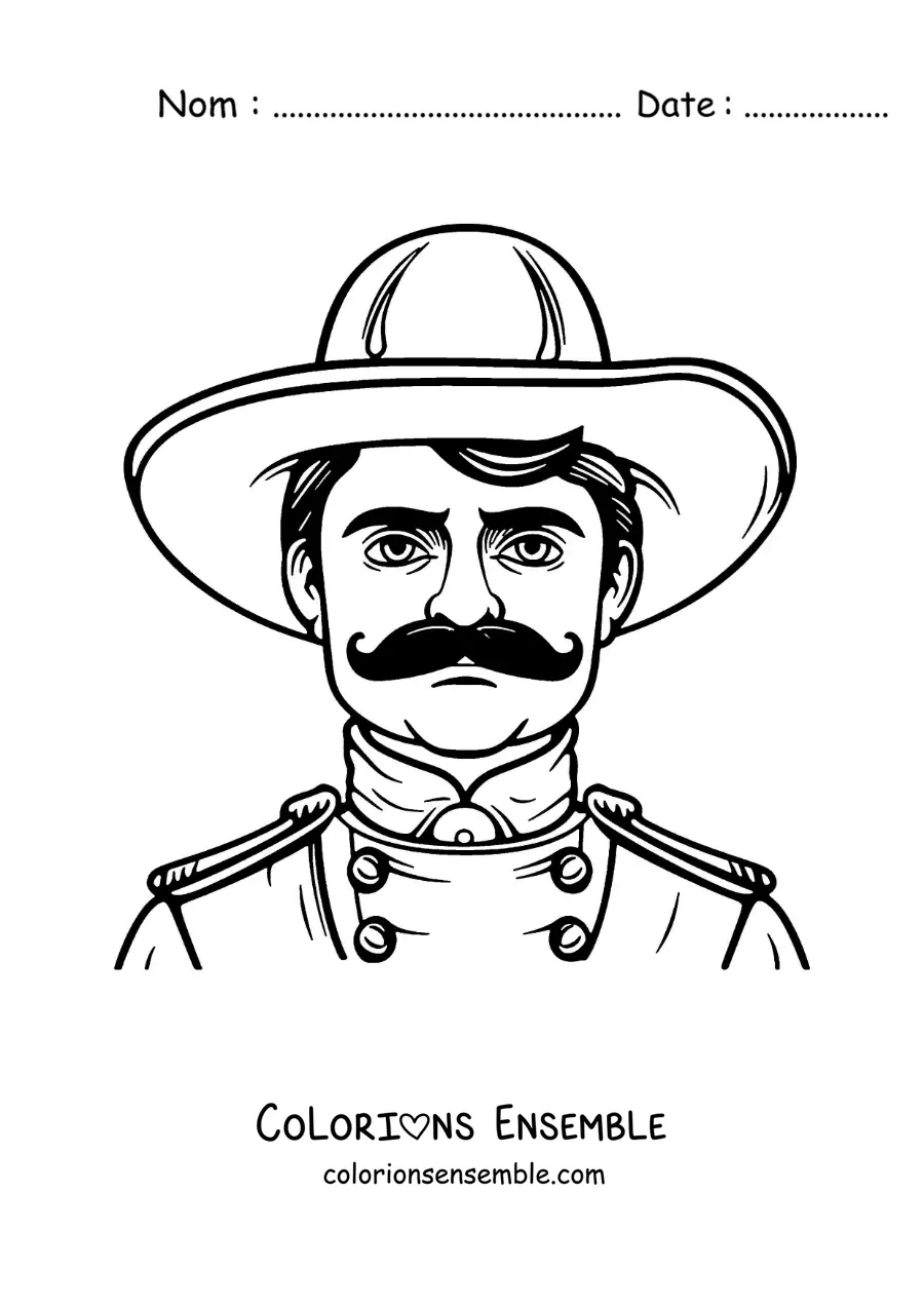 Image à colorier d’Emiliano Zapata avec un chapeau mexicain