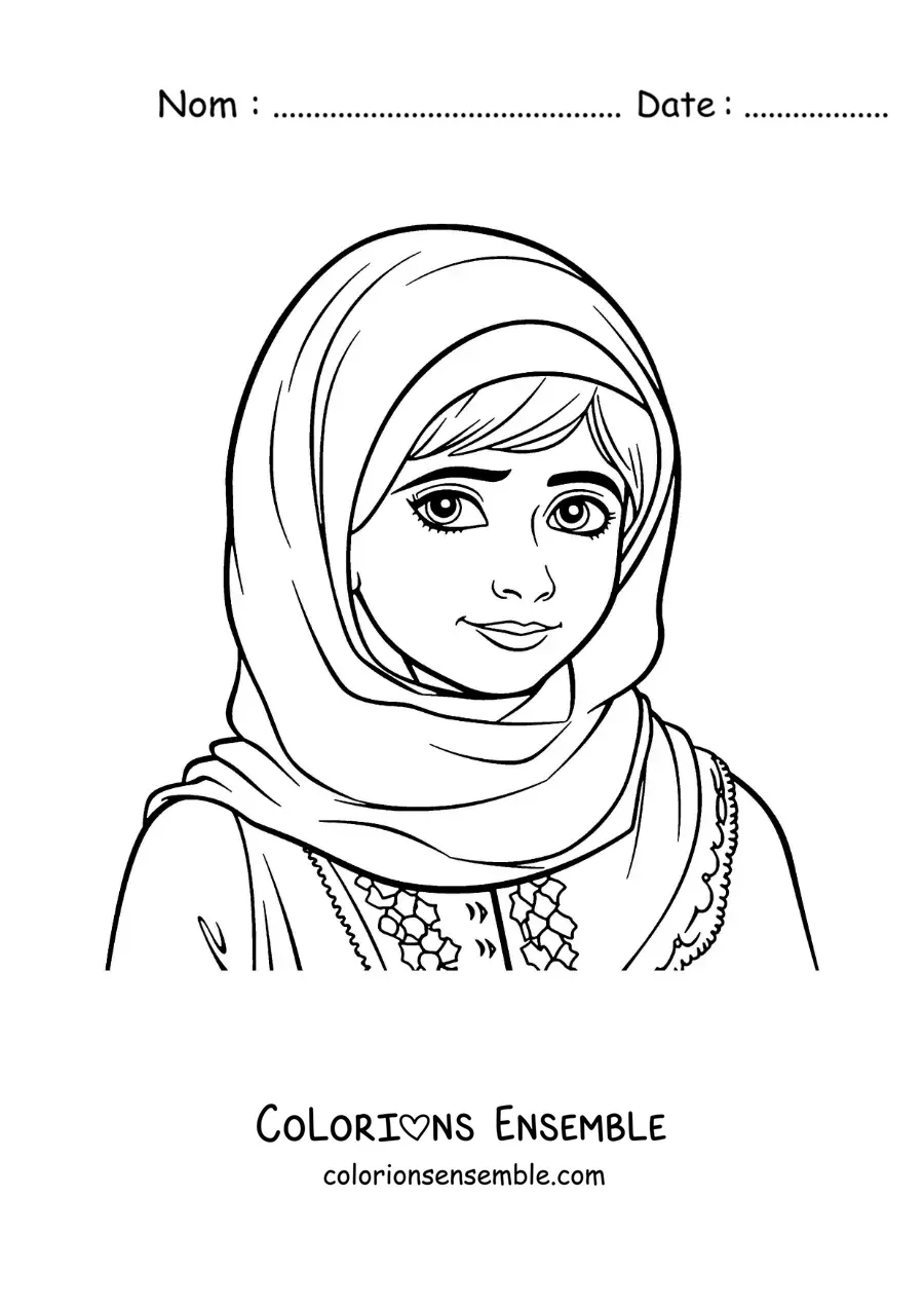 Image à colorier d’un dessin de Malala Yousafzai
