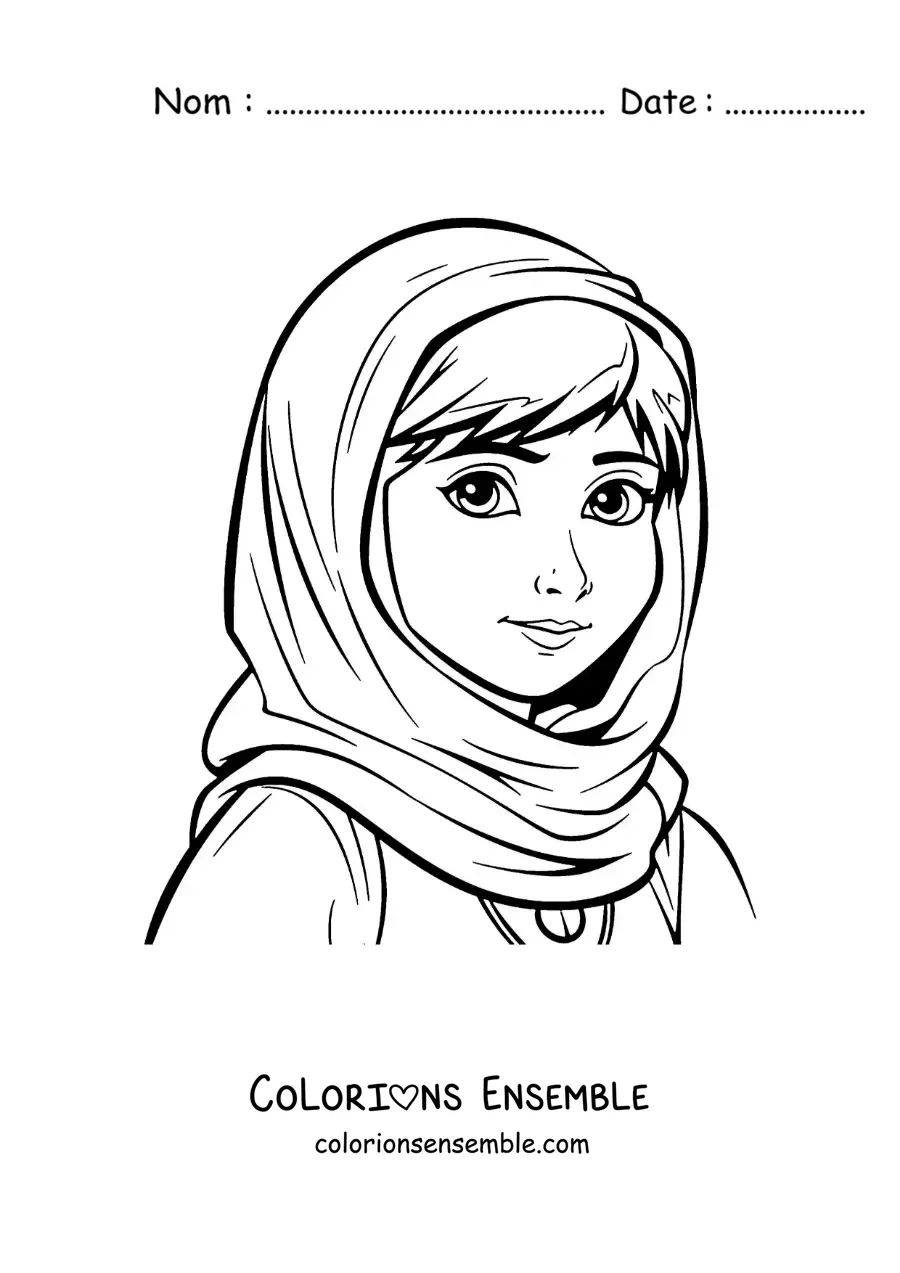 Image à colorier de Malala Yousafzai en dessin animé de style anime