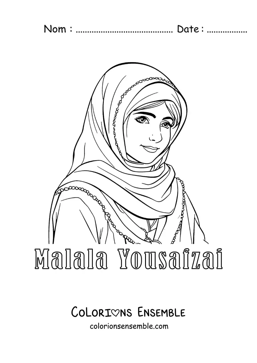 Image à colorier de Malala Yousafzai en dessin animé