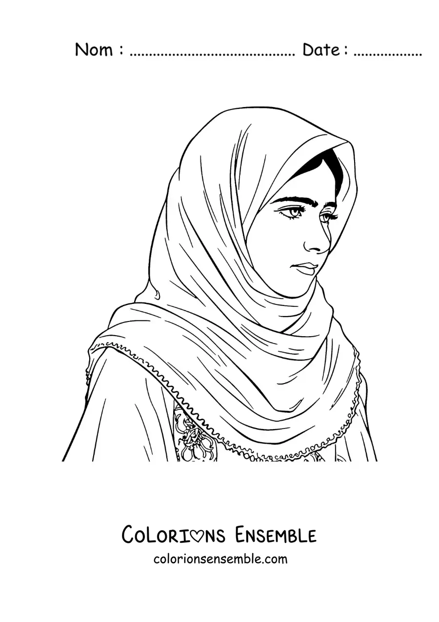 Image à colorier d’un portrait facile de Malala Yousafzai