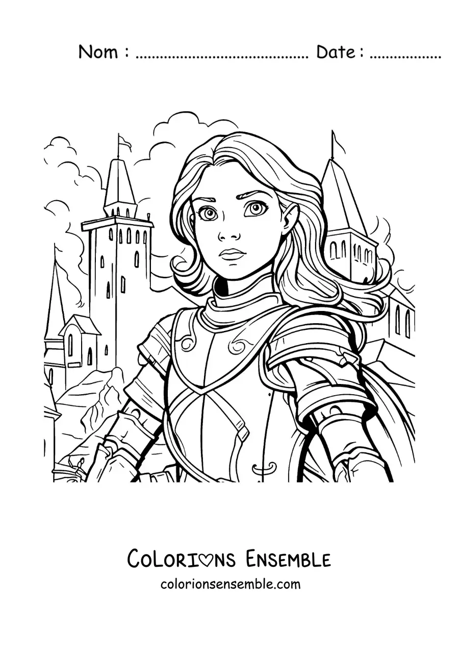 Image à colorier de Jeanne d'Arc vêtue de son armure