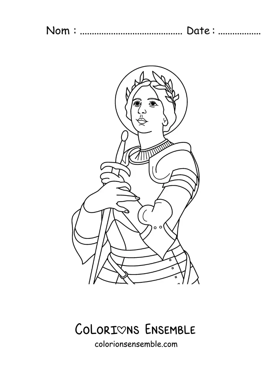 Image à colorier de sainte Jeanne d'Arc et de son épée