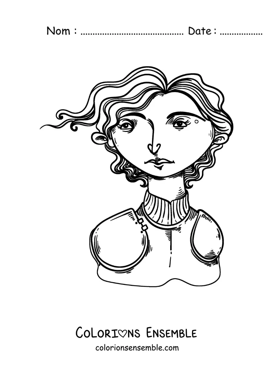 Image à colorier d'un dessin facile de Jeanne d'Arc
