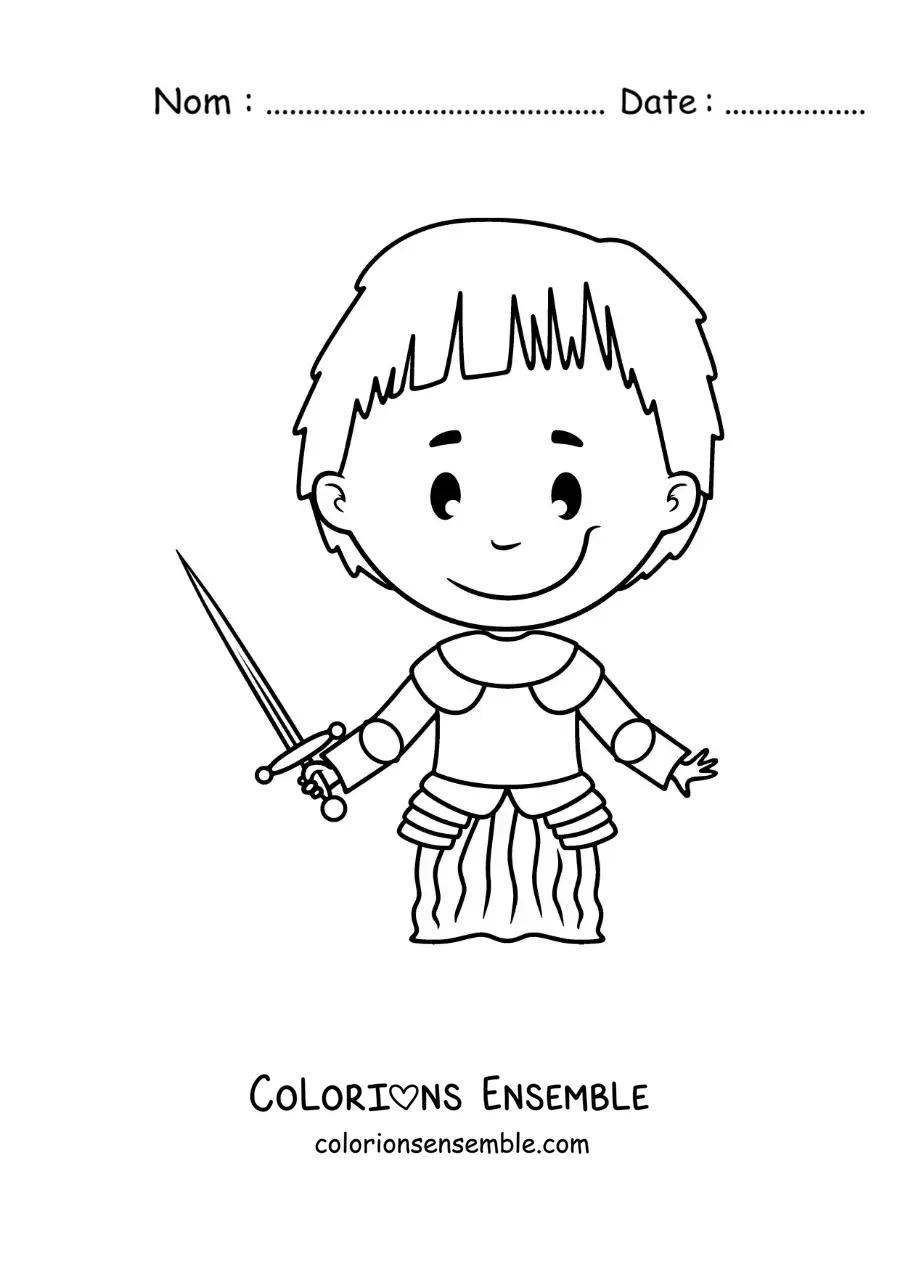 Image à colorier de Jeanne d'Arc en dessin animé, facile, pour les enfants