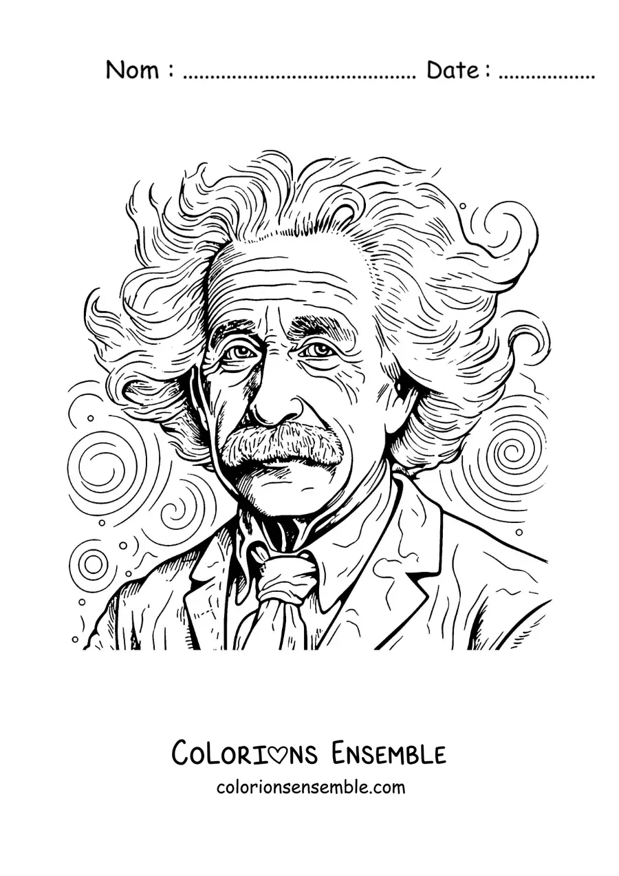 Image à colorier d'un portrait réaliste d'Albert Einstein