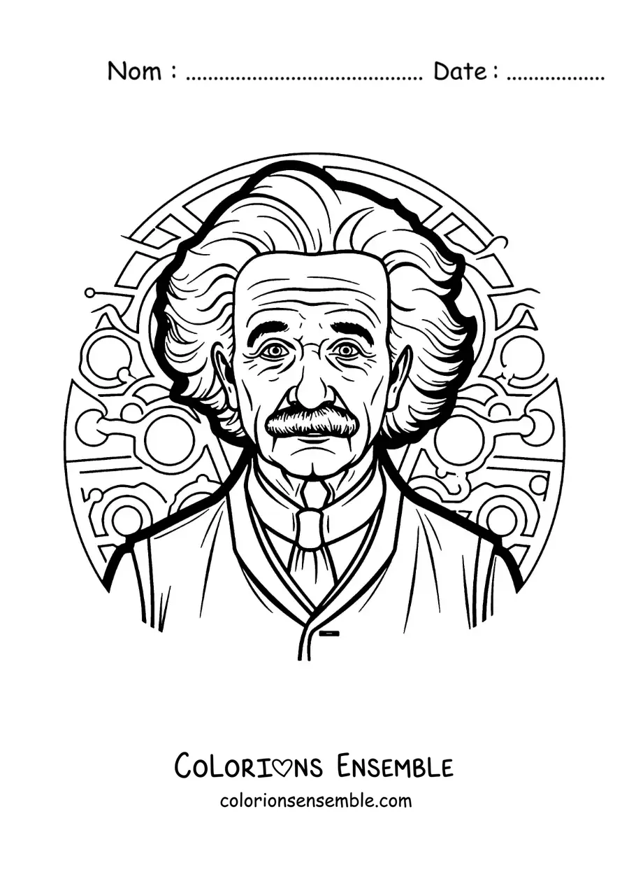 Image à colorier d'Albert Einstein le scientifique en dessin animé