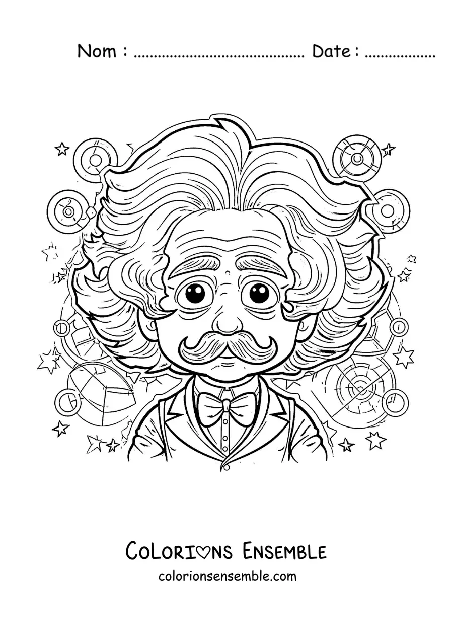 Image à colorier d'Albert Einstein en dessin animé, pour les enfants