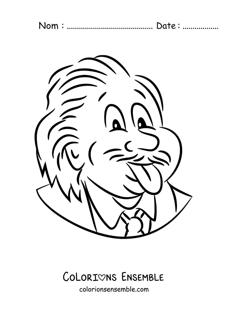 Image à colorier d'un dessin pour enfants d'Albert Einstein tirant la langue