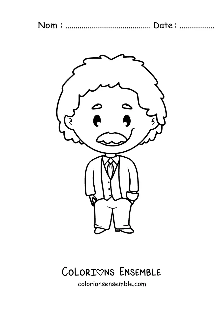 Image à colorier d'Albert Einstein en dessin animé, facile, pour les enfants