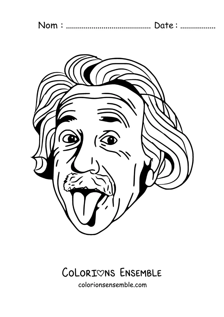 Image à colorier d'Albert Einstein tirant la langue