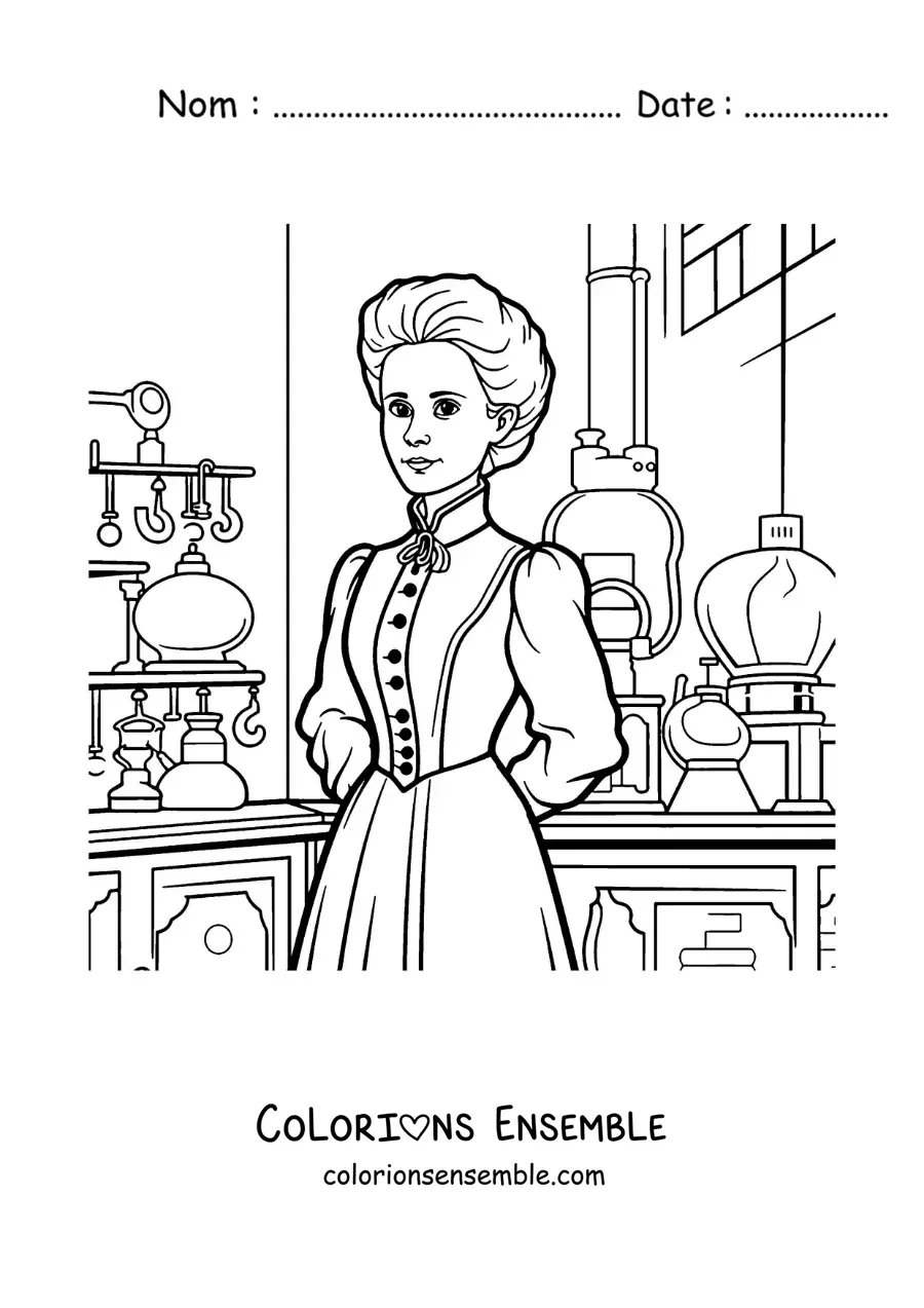 Image à colorier de Marie Curie dans son laboratoire