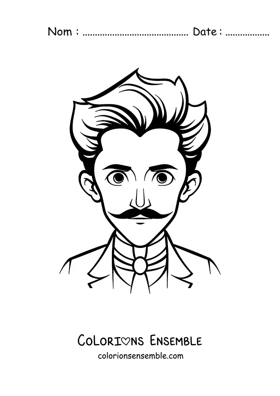 Image à colorier d'un dessin de Nikola Tesla