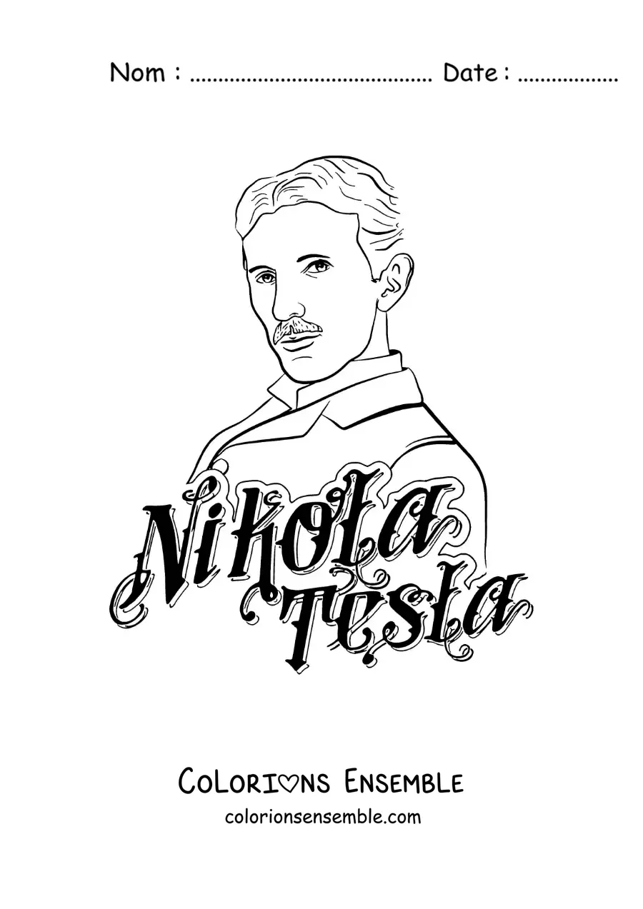 Image à colorier de Nikola Tesla avec son nom