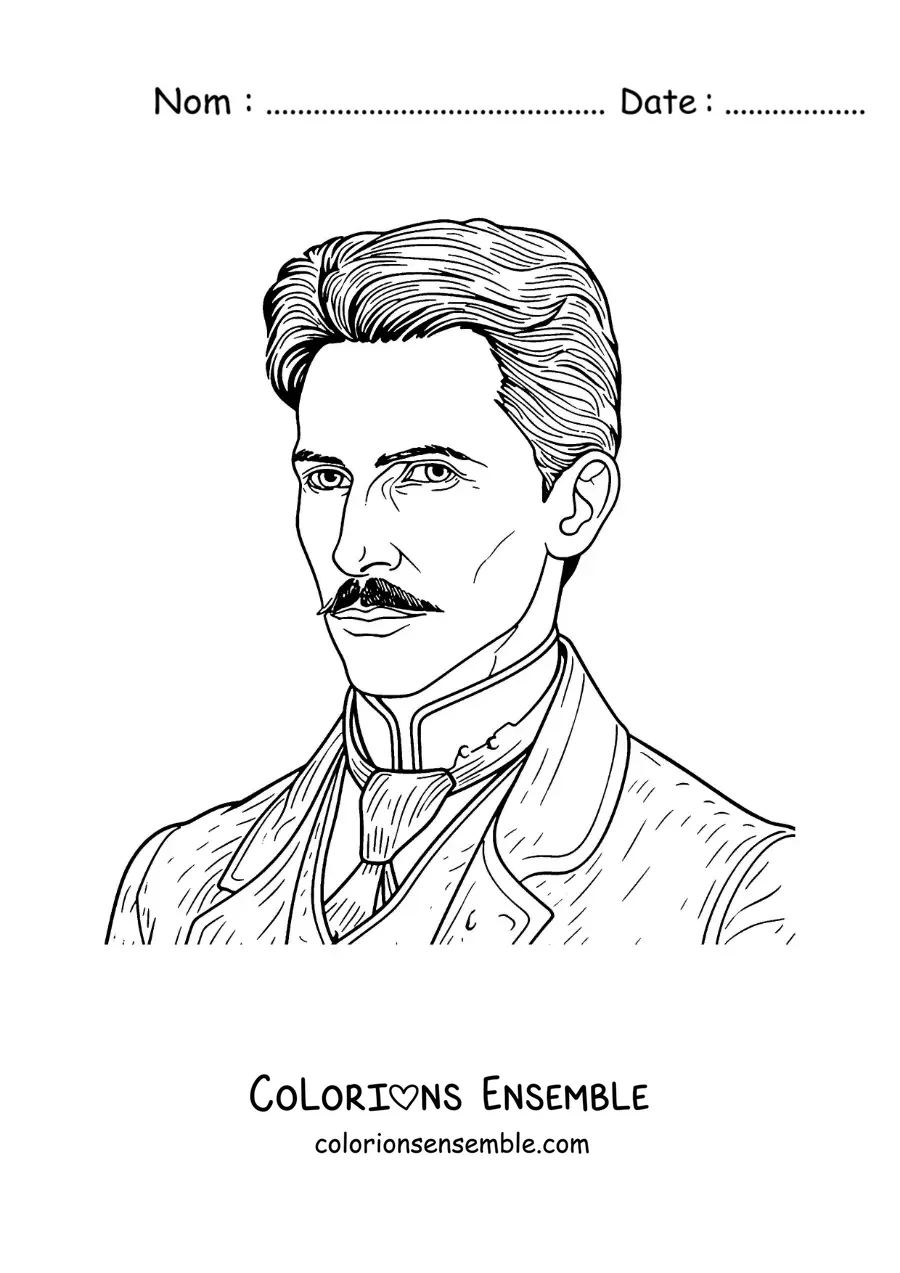 Image à colorier d'un portrait de Nikola Tesla
