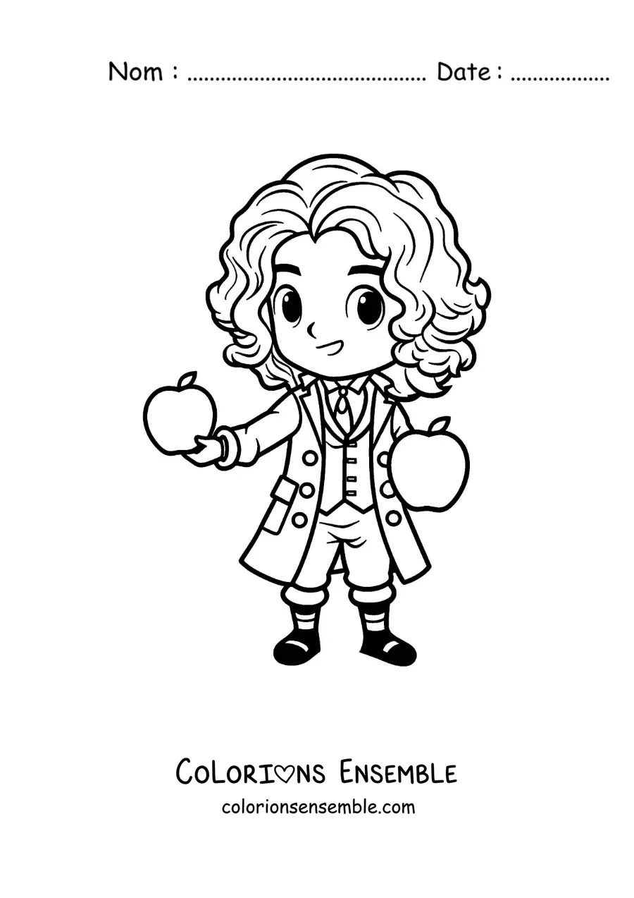 Image à colorier d'un dessin pour enfants d'Isaac Newton