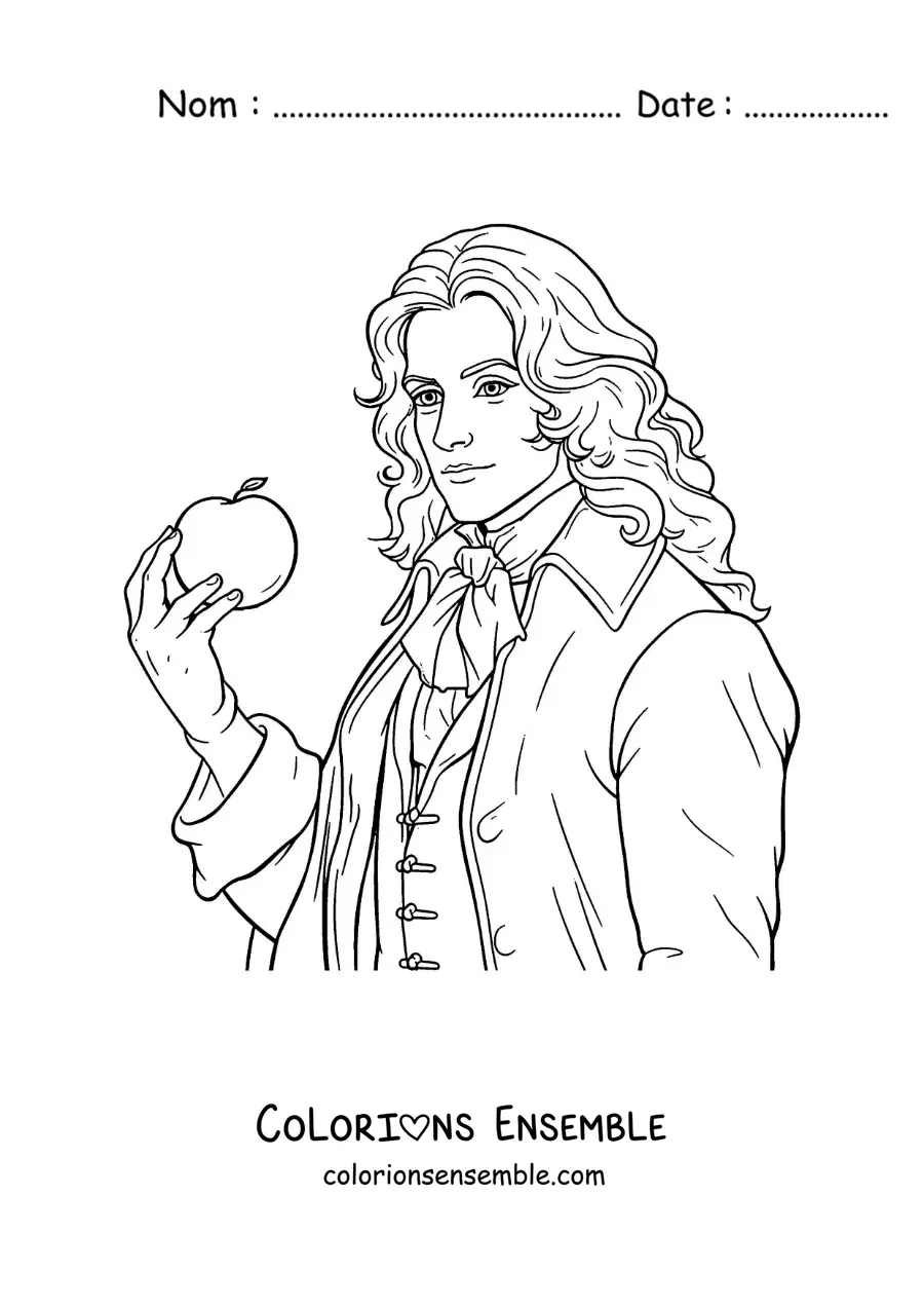 Image à colorier d'un portrait d'Isaac Newton en dessin animé, style manga