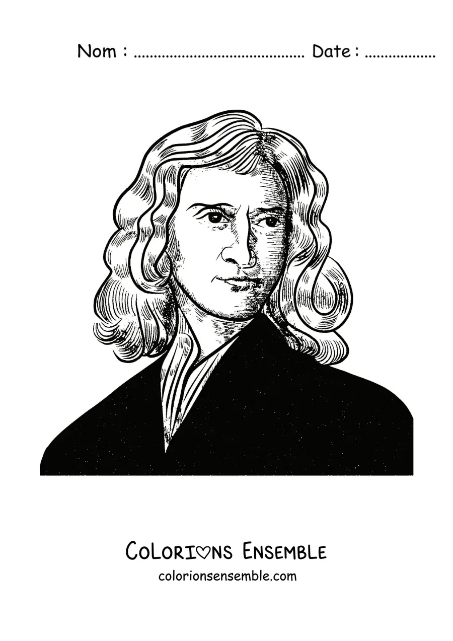 Image à colorier d'un portrait d'Isaac Newton