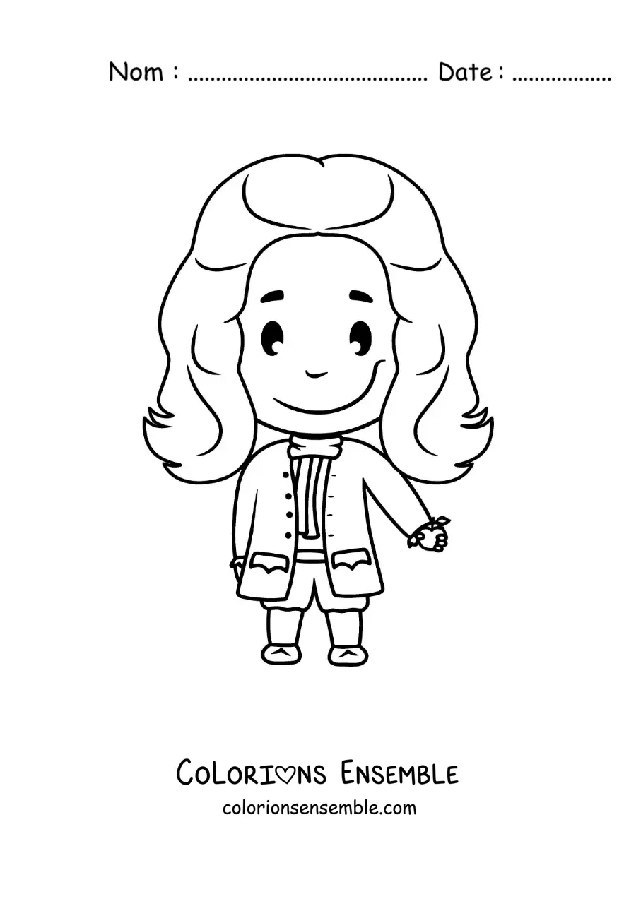 Image à colorier d'un dessin facile d'Isaac Newton pour les enfants
