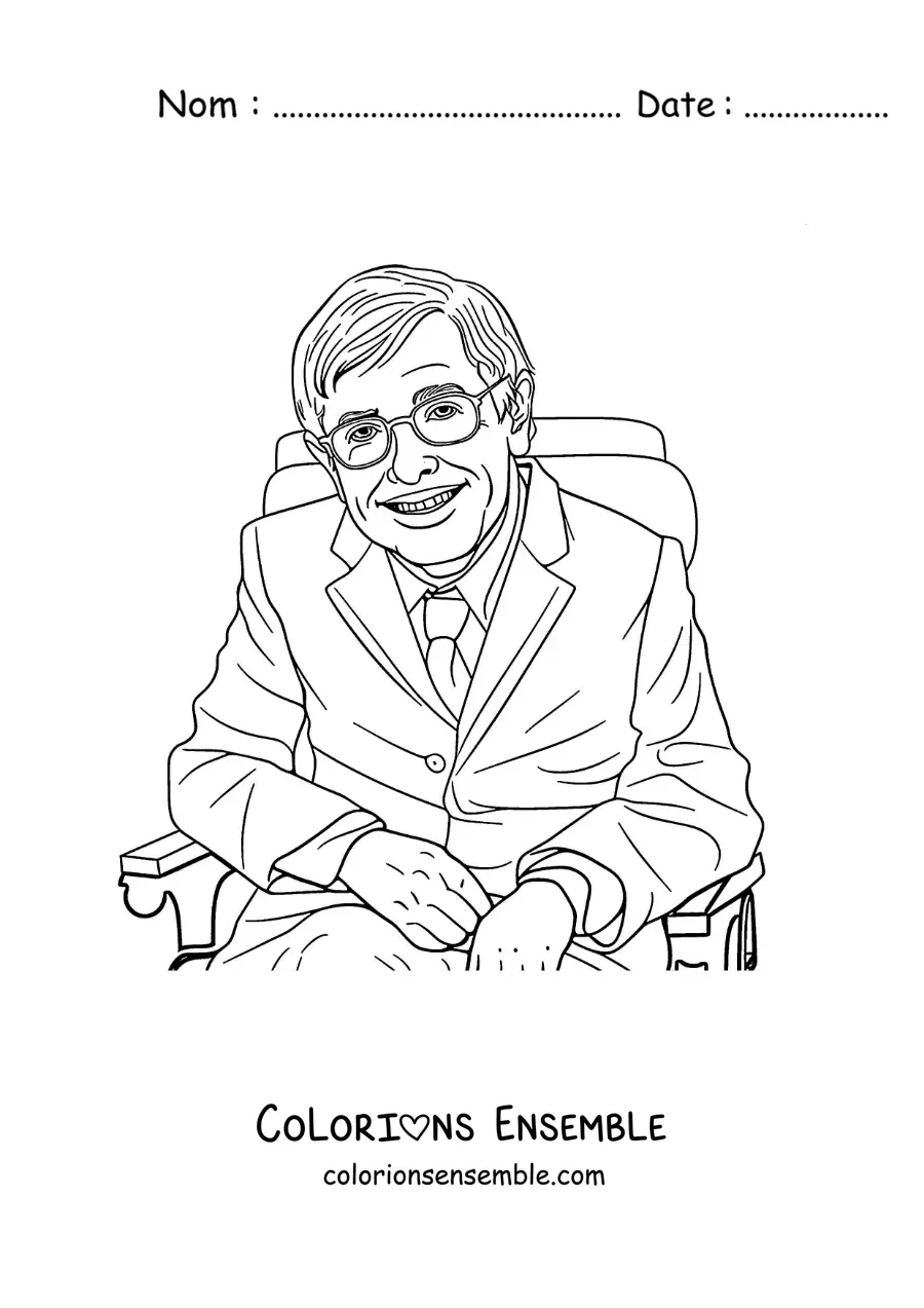 Image à colorier d'un portrait réaliste de Stephen Hawking