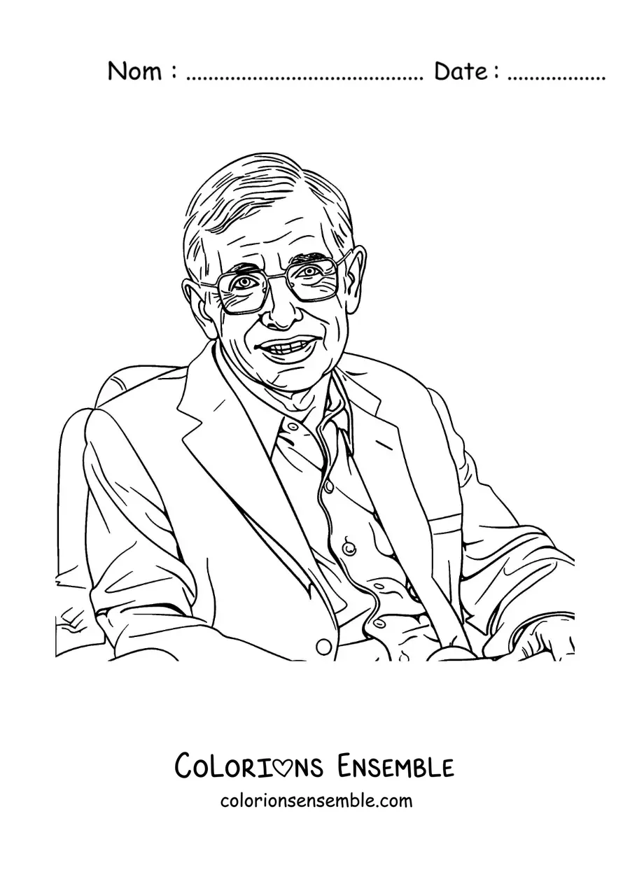 Image à colorier d'un portrait de Stephen Hawking