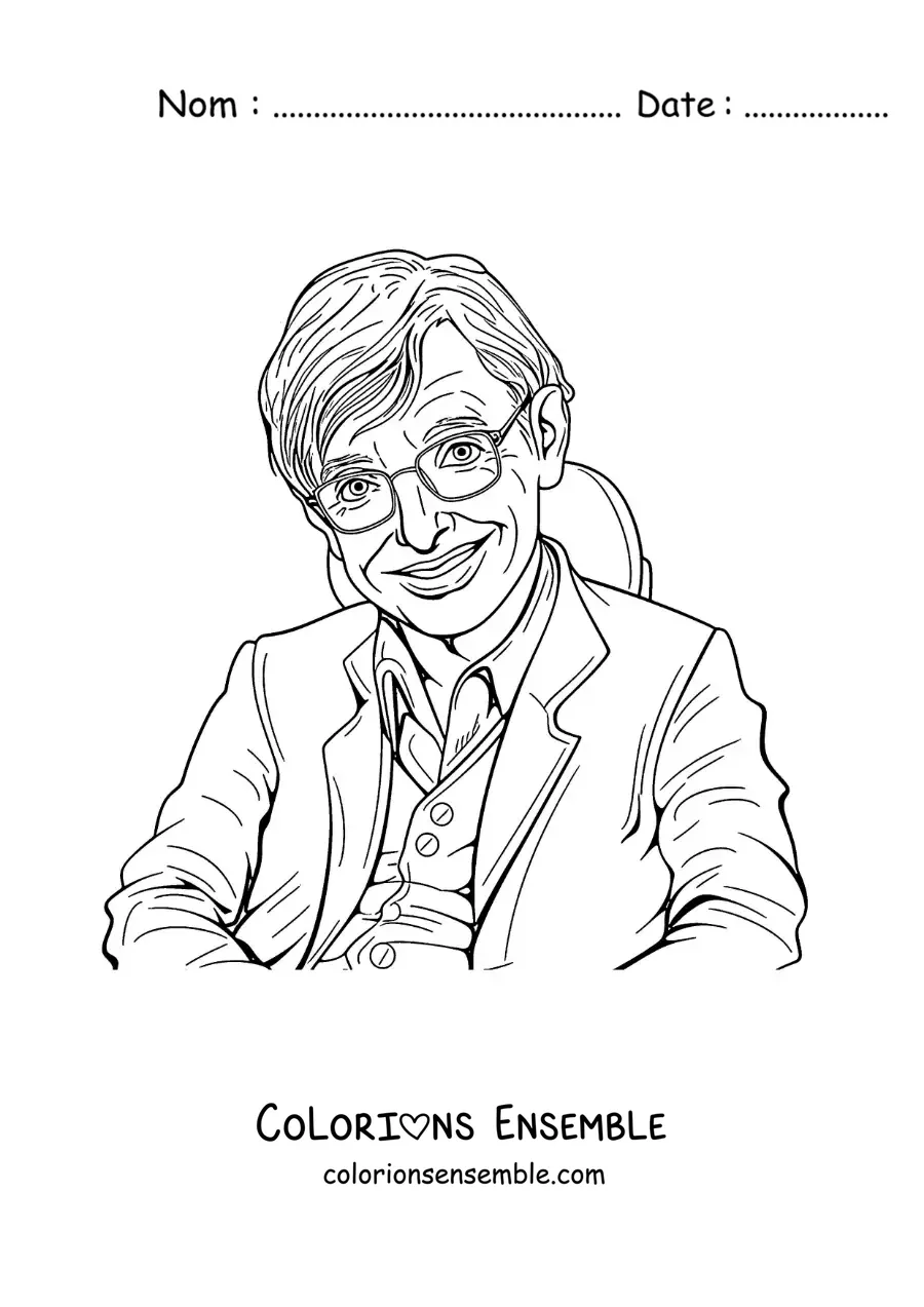 Image à colorier d'un portrait de Stephen Hawking en dessin animé