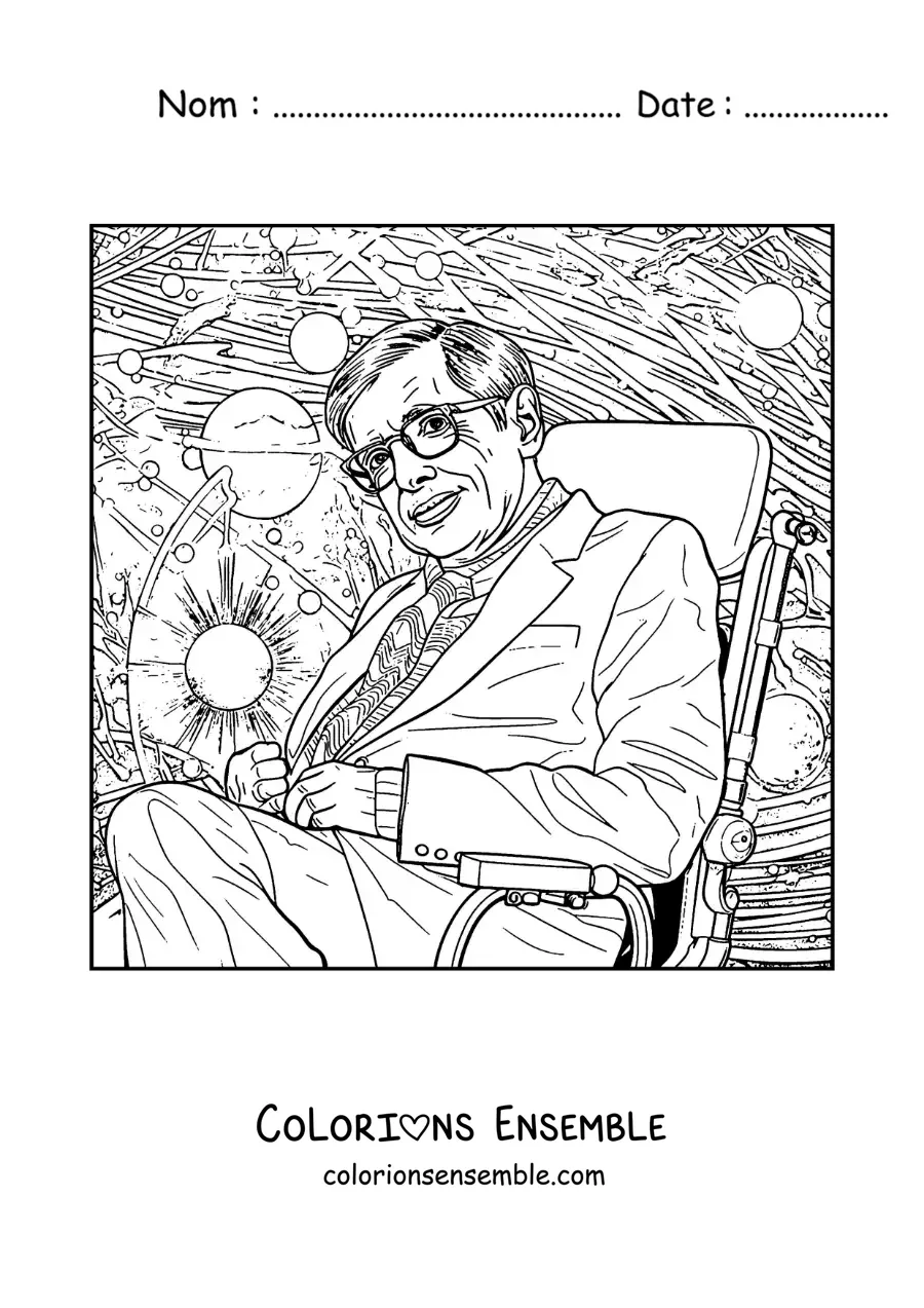 Image à colorier de Stephen Hawking et de l'univers