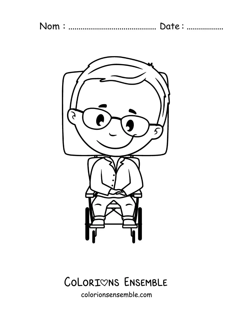 Image à colorier d'un dessin facile de Stephen Hawking