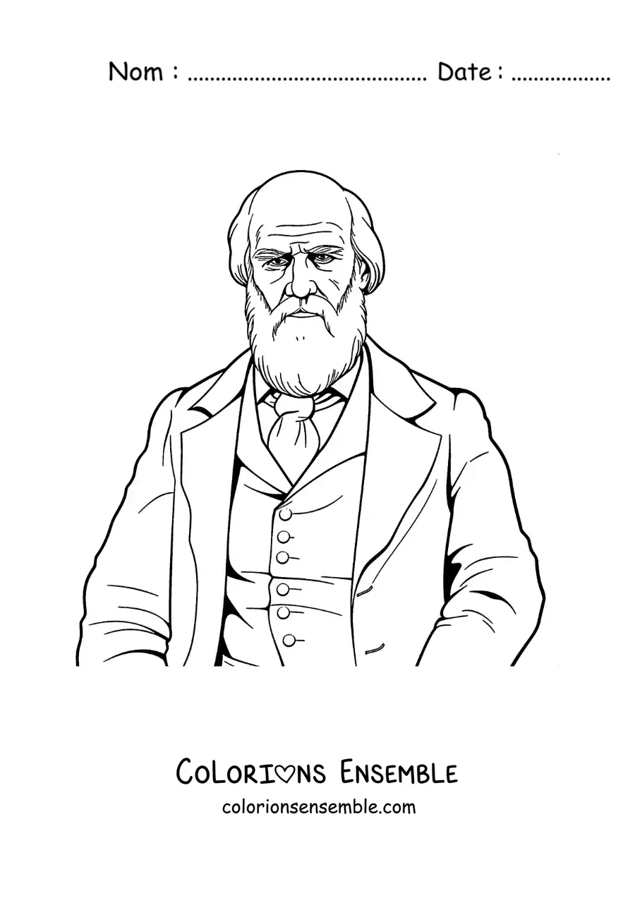 Image à colorier d'un portrait facile de Charles Darwin