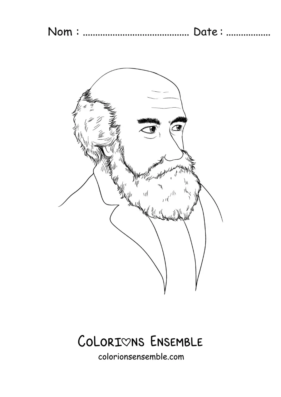 Image à colorier d'un portrait de Charles Darwin en dessin animé