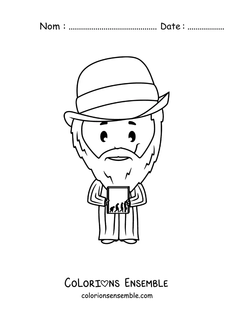 Image à colorier d'un dessin facile de Charles Darwin pour les enfants